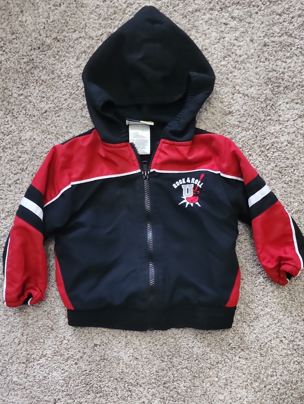 Kids 18M Hooded Zip Sweatshirt in Black and Red with Rock & Roll Patch